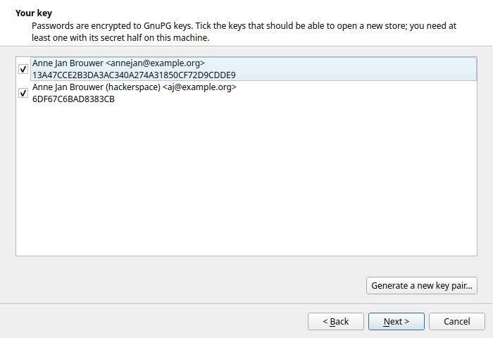 Wizard page 3: choose or generate a GnuPG key