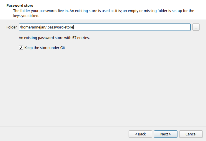 Wizard page 4: password store folder and Git