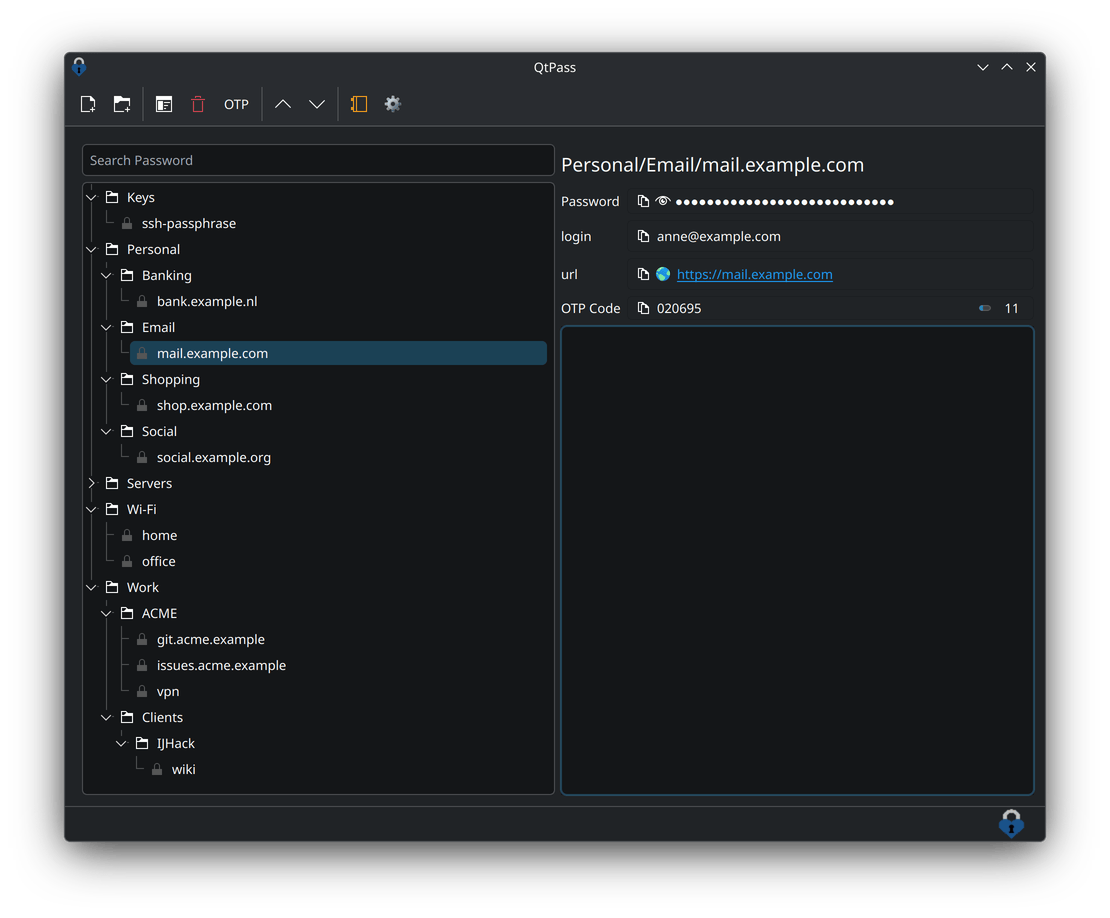 QtPass on Linux in the dark theme
